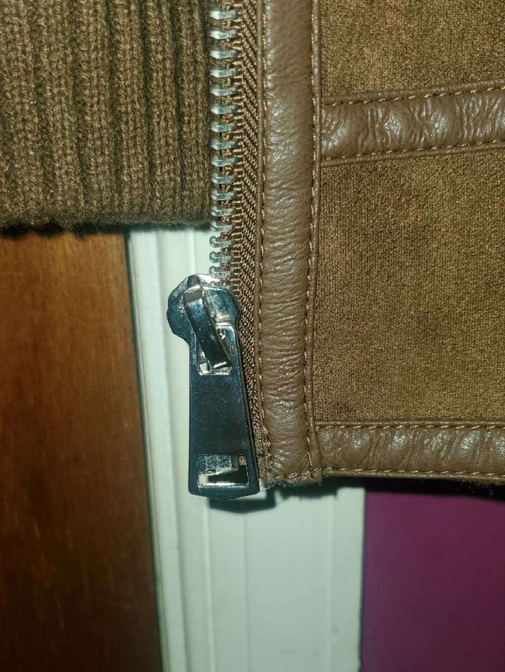 ZARA Dark Brown Shearling-Trim Bomber Jacket - Picture 7 of 9